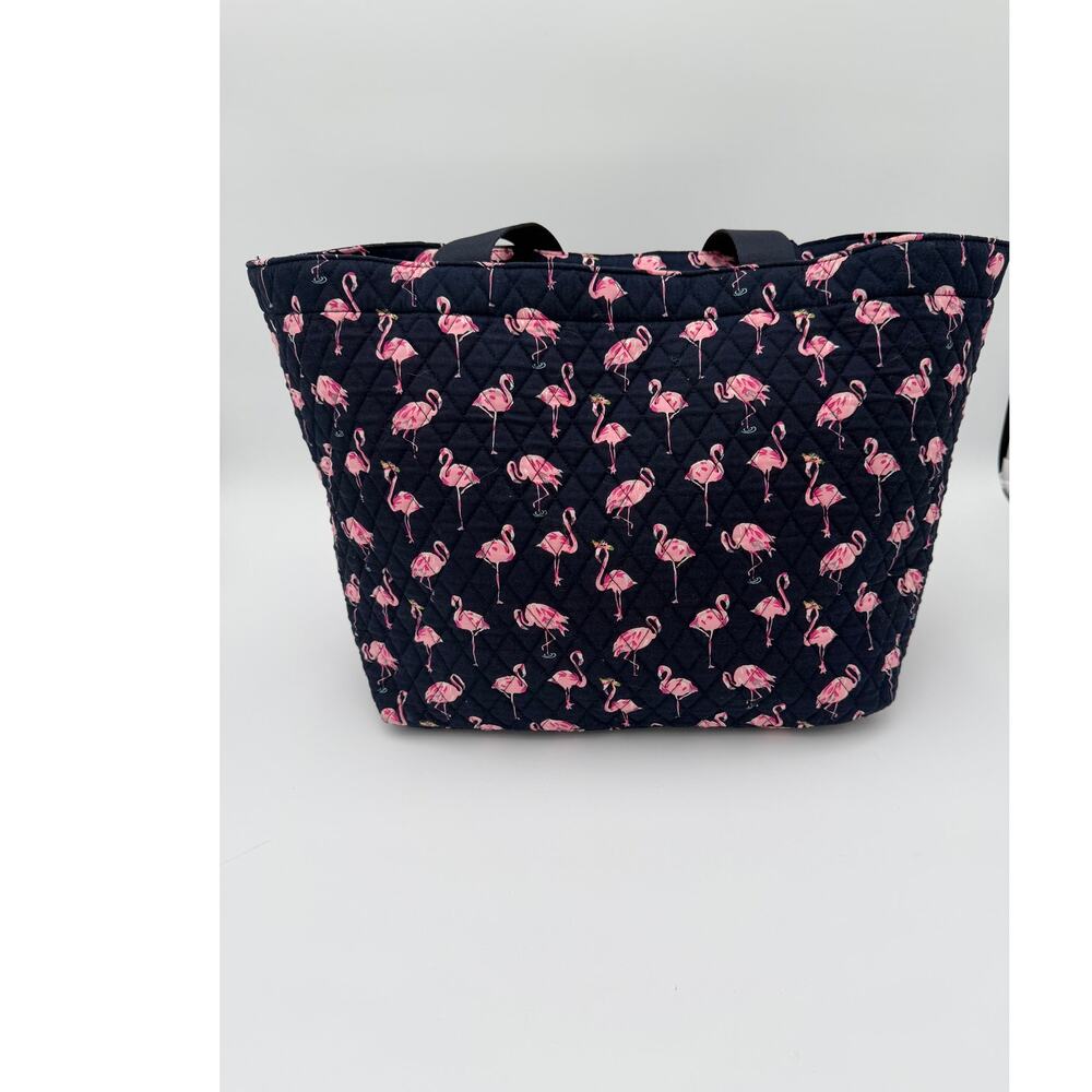 Vera Bradley Flamingo Tote Bag Blue Pink Quilted Beach Travel Preppy Large - Picture 2 of 8